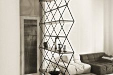 17 a contemporary room divider of metal and wood is a stylish idea with a touch of pattern