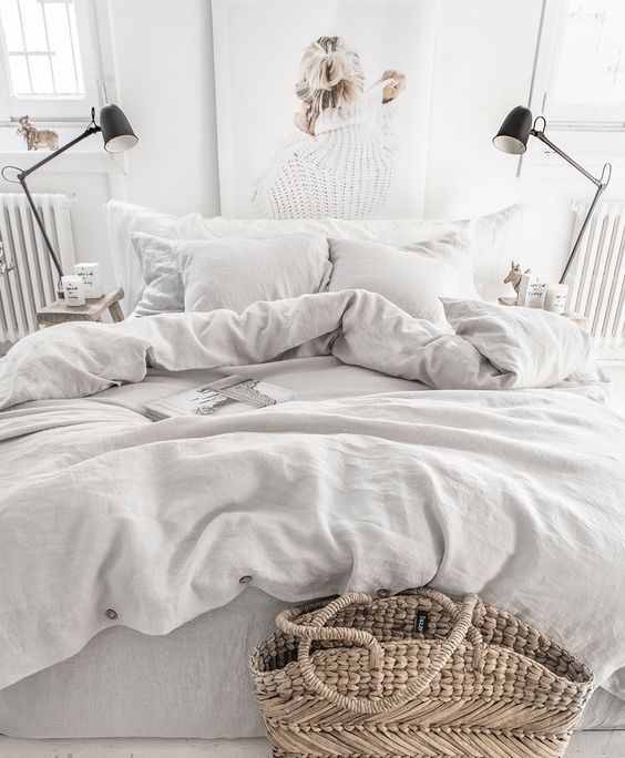 add instant coziness to your bedroom with pure linen bedding in light gray, it's perfect for most of bedroom styles