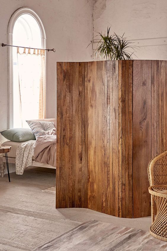 a stained wooden screen will be a beautiful rustic accent for your small home