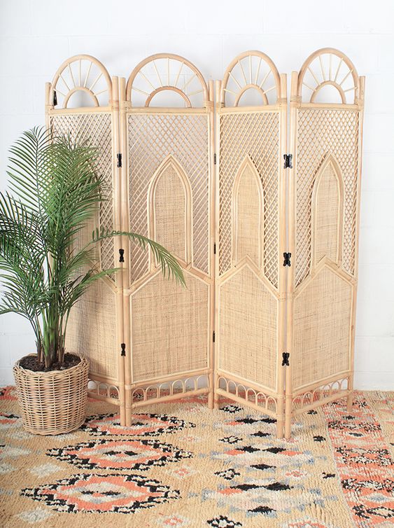 a beautiful cane and rattan wooden screen will perfectly fit a boho space