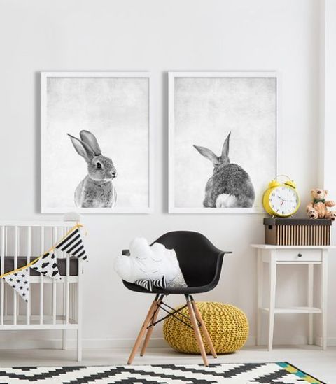 Stylish rabbit portraits is a fun idea that will fit any nursery   for a boy or a girl