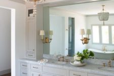 03 a beautiful brass and mother-of-pearl chandelier for making a statement in a traditional bathroom