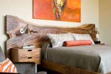 03 a gorgeous statement headboard with a live edge and matching nightstands is a bold idea for the bedroom