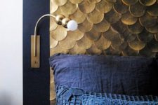 03 an elegant headboard with a black frame and gold scallops will bring much color and texture to the space