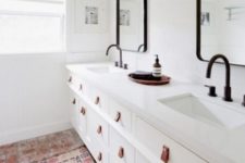 07 Ikea Hemnes sink cabinets spruced up with leather pulls are a gorgeous idea for a bathroom