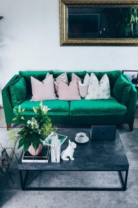 an emerald velvet Stockholm sofa will bring color and texture to your living room