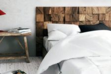 15 a wooden headboard made of slats stained dark is a very textural and very chic idea with a rustic feel