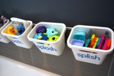 19 stylish and fun toy storage made using a Grundtal rail and Rationell waste sorting bin