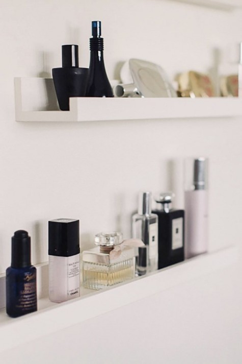 Mosslanda picture ledges used for storing small things in your bathroom   ideal for makeup