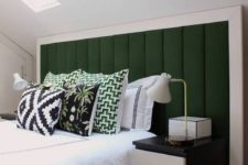 21 a gorgeous dark green upholstered headboard with a wide white frame for a contrasting and bold combo