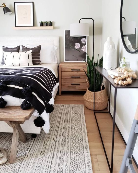 wood, plywood, pompoms, succulents and metal make the bedroom catchier and cooler