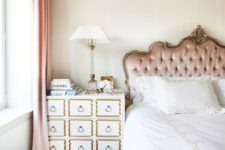 26 a refined and chic blush tufted headboard with framing is a chic idea for a luxury or glam bedroom