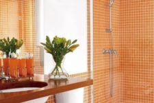 05 orange tiles will make your bathroom cheerful, bold and very fall-like, which is great