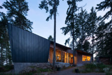01 This contemporary geometric home is built in the middle of the forest and features cool views and minimalist interiors