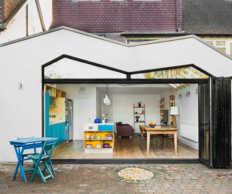 The whole extension can be opened up to the outdoor spaces with a folding door