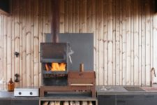 kitchen with firewood storage