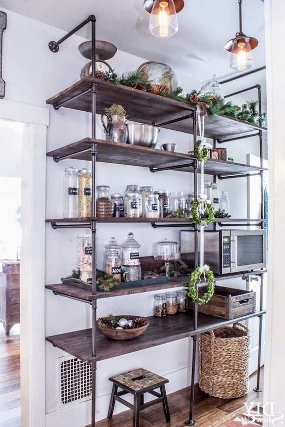 such an oversized industrial shelving unit will be a nice idea not only for a kitchen but also for a pantry