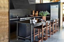 18 a black kitchen spruced up with copper stools looks much more welcoming and soft than without them