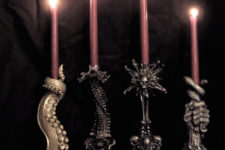 21 creepy Gothic candleholders with skulls, snakes, skeletons, octopi and other scary stuff