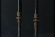 24 rusted antique bird claw candle sticks with black candles are a gorgeous and non-traditional idea to try