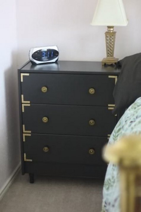 a glam IKEA Rast hack with gilded touches as a stylish nightstand is an easy idea with plenty of storage