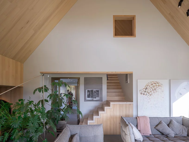 The interiors are light-filled, with much light-colored wood and neutral furniture