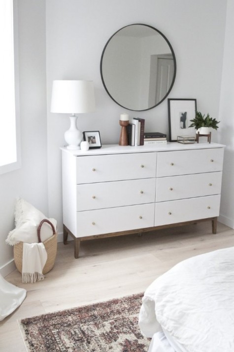 a simple IKEA pine dresser turned into a chic West Elm inspired piece will give you much storage space