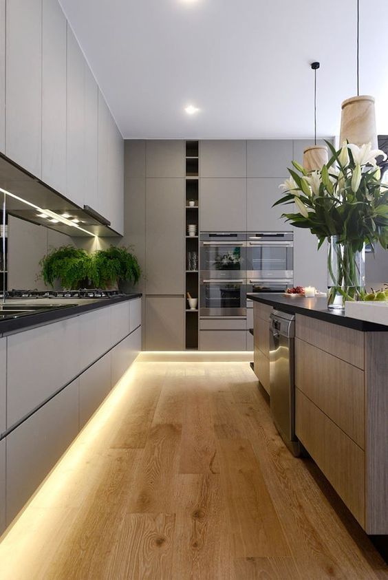accent your kitchen with built-in lights adding dimension and light to it, make it look more modern and bold