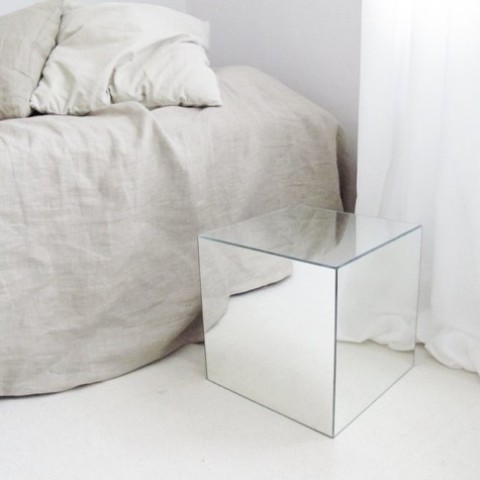 IKEA Lots mirrors turned into a stylish statement nightstand for a bedroom - a minimalist or a contemporary one