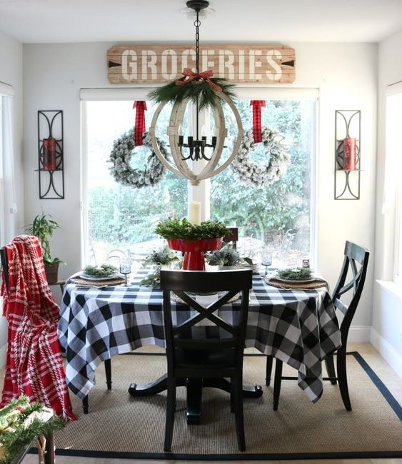 a buffalo check tablecloth is amazing to spice up your dining space and make it feel like a farmhouse one