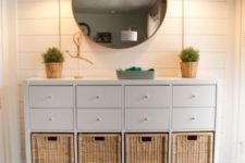 18 an elegant rustic console table of an IKEA Kallax unit and some basket drawers will rpovide you with a lot of storage space