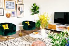 21 a neutral living room spruced up with bright and colorful furniture, accessories and artworks