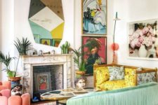 22 a colorful and quirky living room with bright artworks, furniture and accessories for a fun look