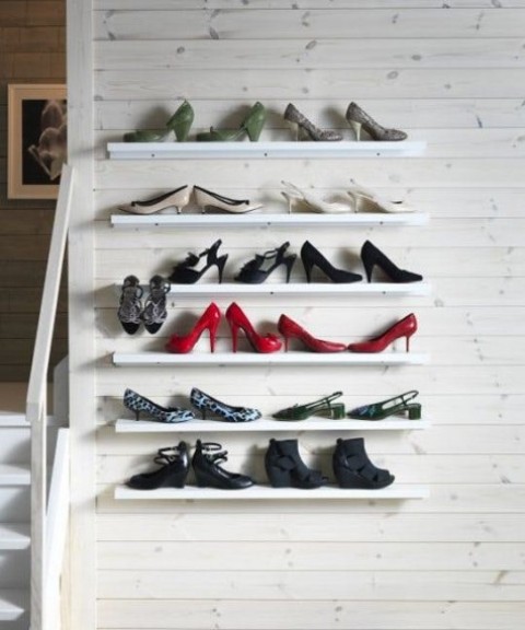 IKEA Mosslanda shelves for storing and displaying your shoes at their best in the entryway