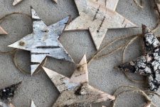 simple and all-natural birch bark star-shaped Christmas ornaments are perfect for woodland or rustic holiday decor