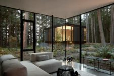 02 Glazed walls connect the spaces to outdoors and open them up, a neutral color palette doesn’t distract from the views