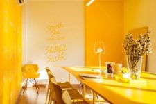 06 an ultra-modern dining space done in yellow – with bright furniture, built-in lights and yellow chairs