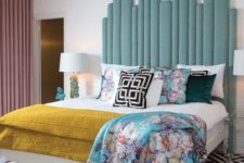 10 a statement light blue upholstered headboard made of planks is a stylish idea for a bright bedroom