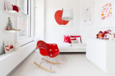 13 This is a kid’s bedroom done in white and red, it’s bright and fun