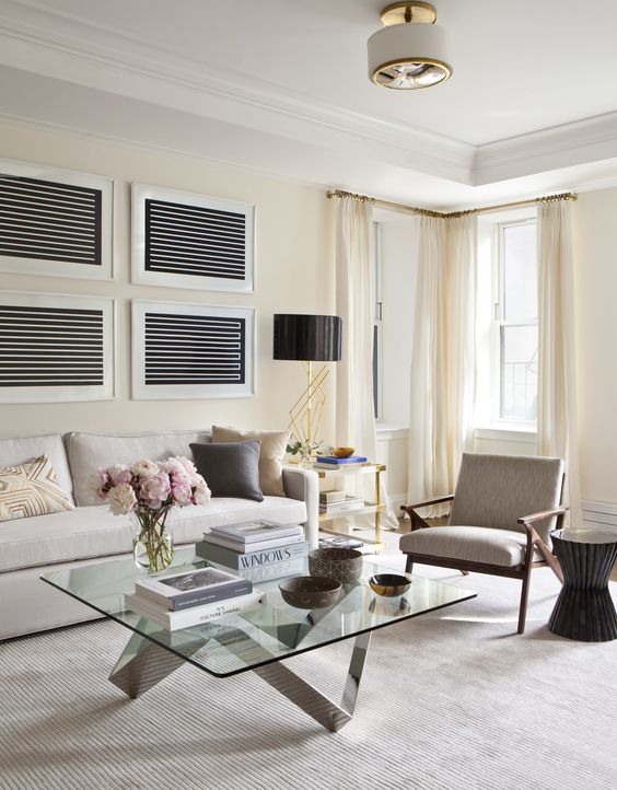 light-colored curtains under the ceiling molding is right what you need for a larger look