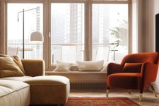 22 a contemporary, light and airy living room with touches of reddish and rust plus light ocher shades