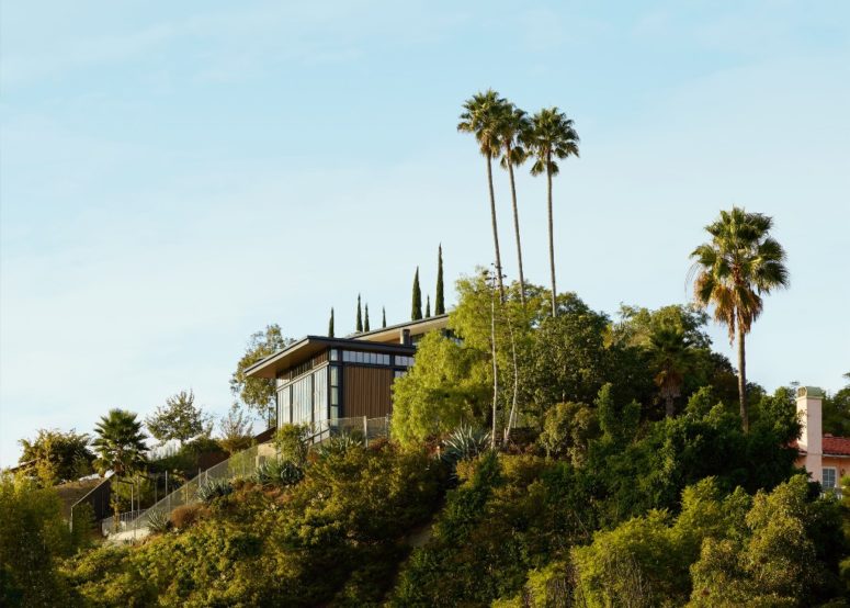 The house is built on a steep slope close to LA