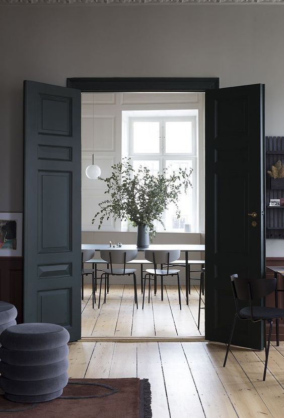 matte black doors like these ones are classics that will eaisly fit many spaces and will add instant drama to them