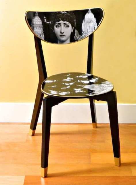 a simple IKEA dining chair renovated with decoupage using Mod Podge and artworks is a real work of art itself
