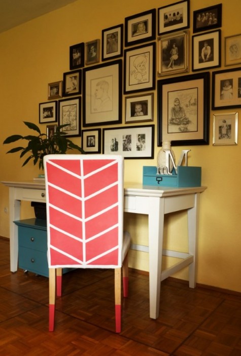 a super bright and colorful Henriksdal chair hack with stenciling and fabric paint