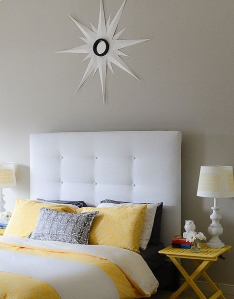 elegant DIY tufted headboard of an IKEA Malm shelf is a pretty idea with a refined feel