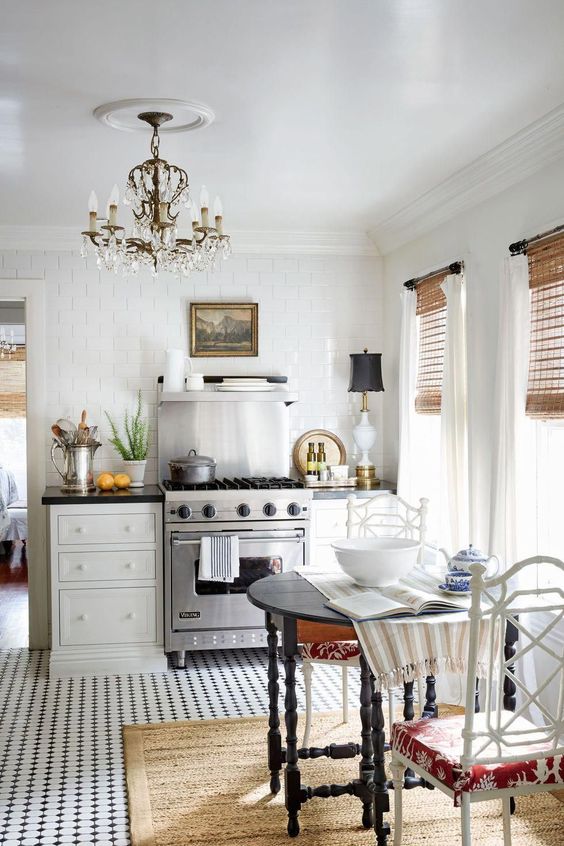 An eclectic Californian kitchen with vintage, mid century modern and traditional elements in decor