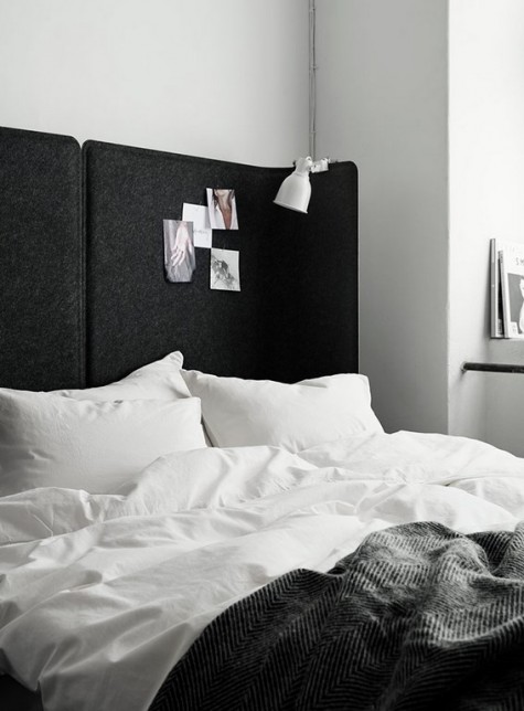 two Bekant office panels by IKEA are brought together to make a statement headboard