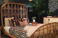 30 a boho bedroom with a rattan bed that is the main piece and is highlighted with all the rest here