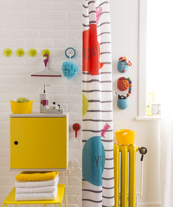 super bright furniture and accessories in various colors will spruce up even the most neutral bathroom ever